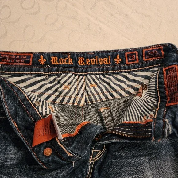 Rock Revival Emilie Easy Shorts 28 Y2K Western Cowgirl Embroidered Denim Glam - Picture 10 of 16